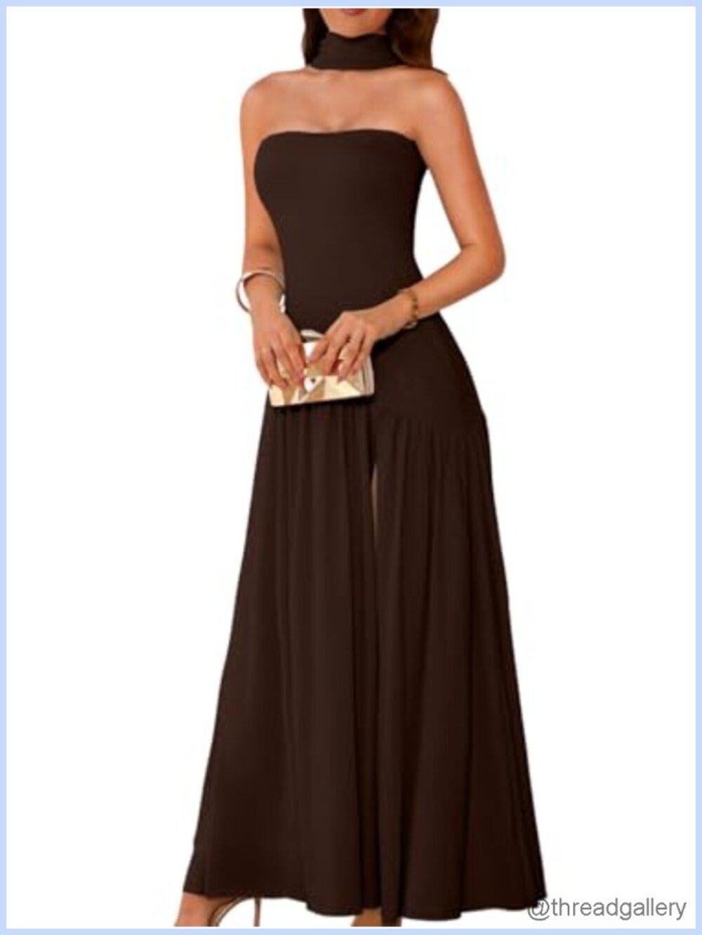 Maxi Tube Dress with Scarf High Slit Formal Prom Wedding Guest Gown
